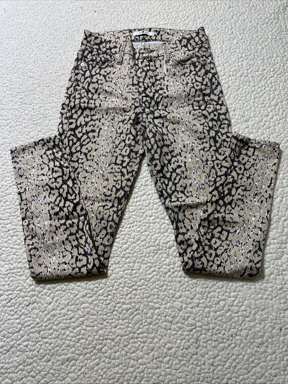 7 For All Mankind Womens Leopard Print Ankle Skinny Jeans Grey Tan Size 25
